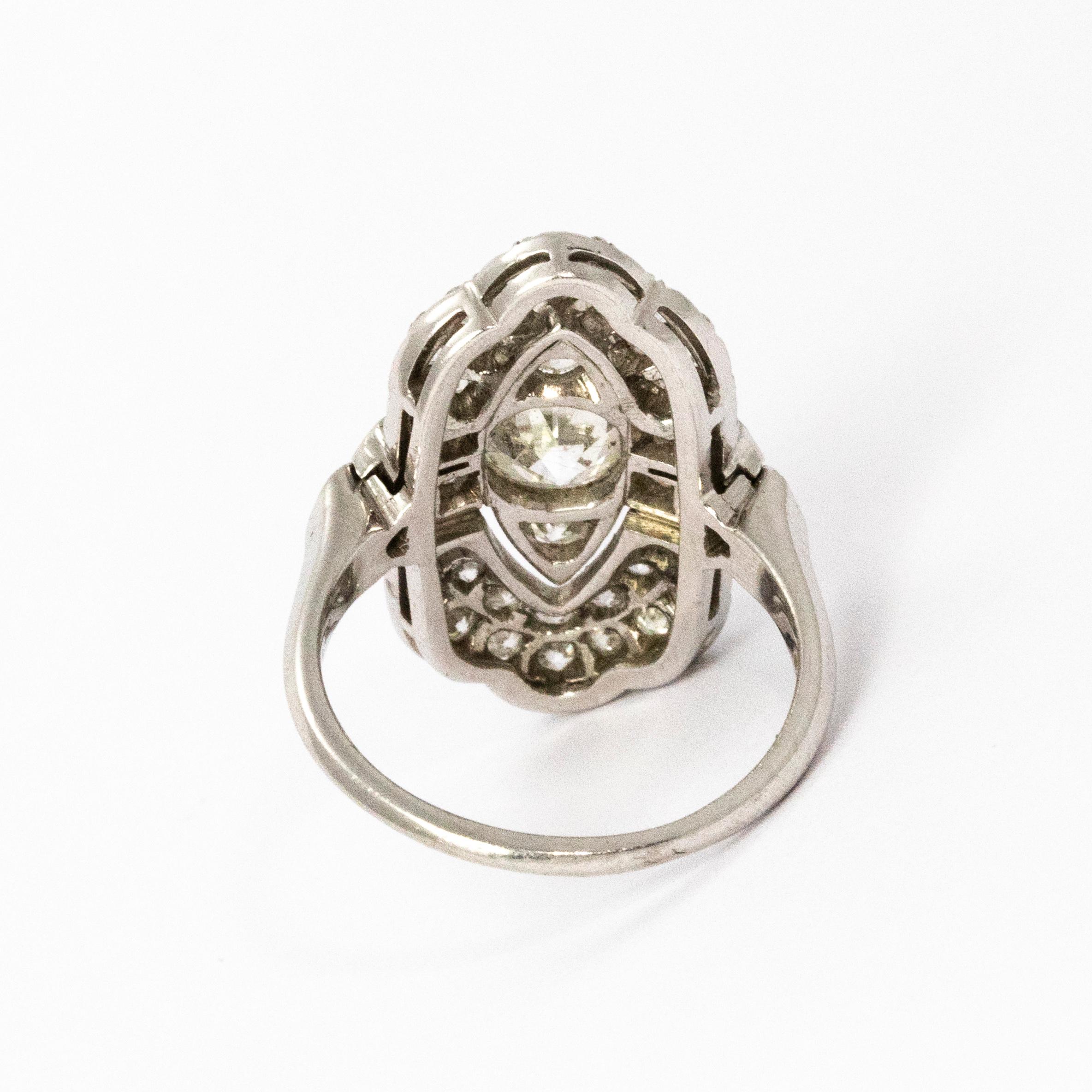Women's Art Deco Diamond Platinum Panel Ring