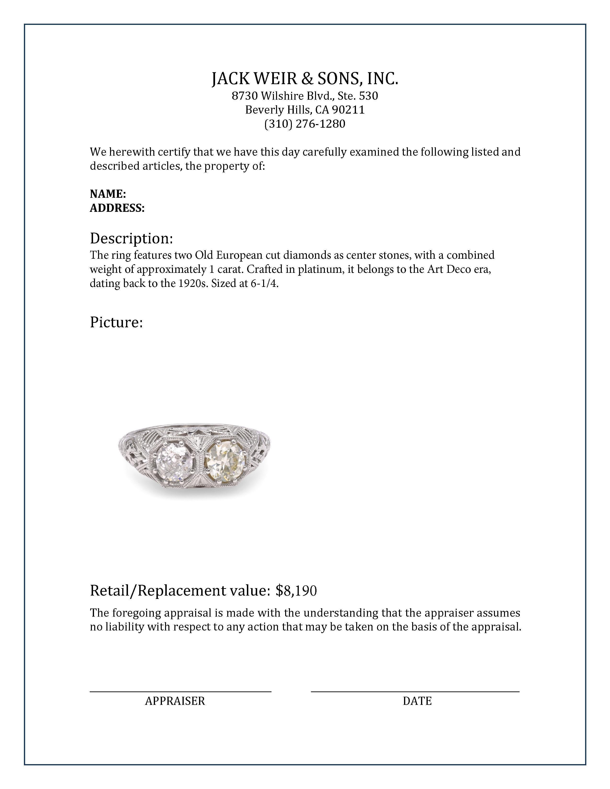 Art Deco Diamond Platinum Ring In Excellent Condition For Sale In Beverly Hills, CA