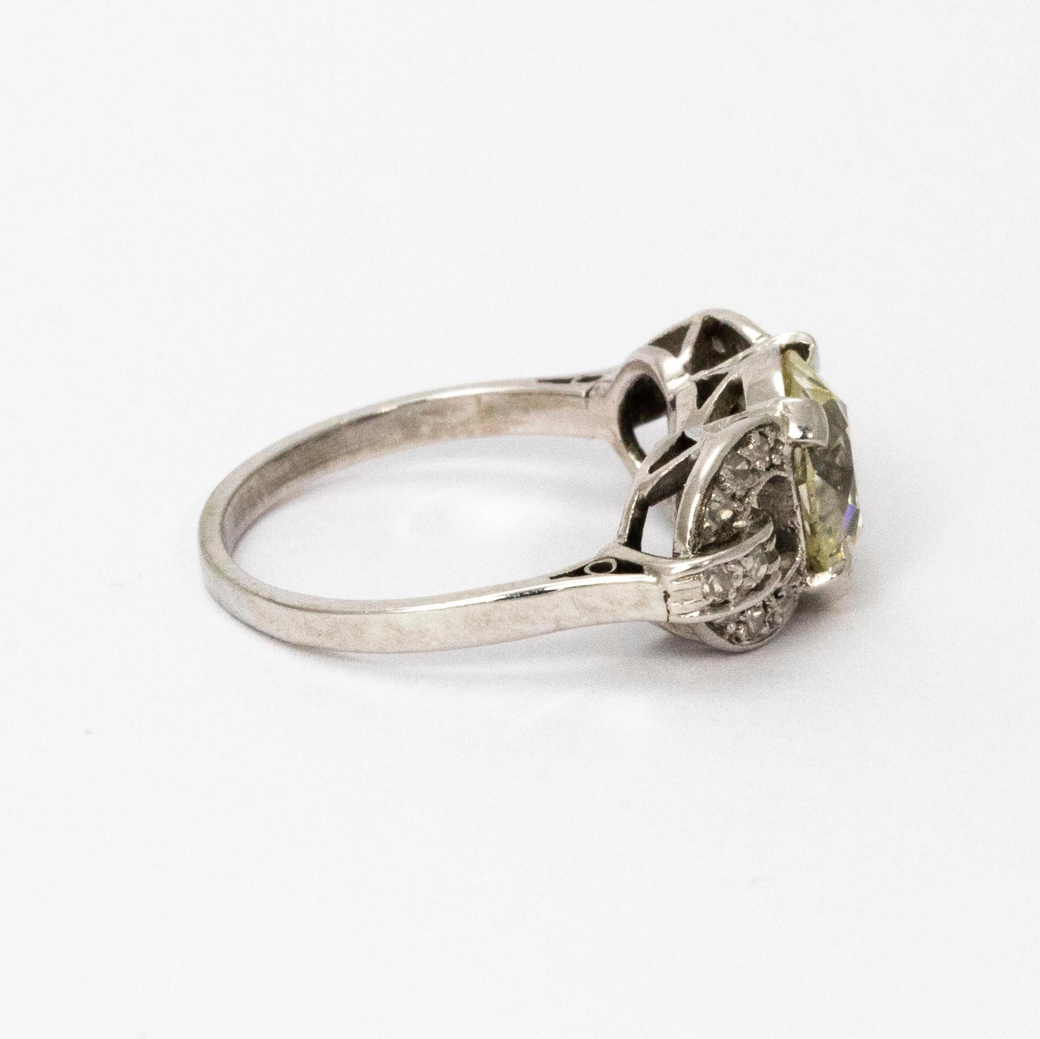 Certified Art Deco Diamond Platinum Ring 1