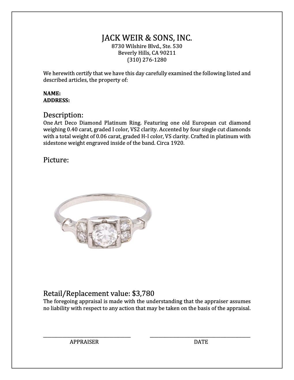 Art Deco Diamond Platinum Ring 1