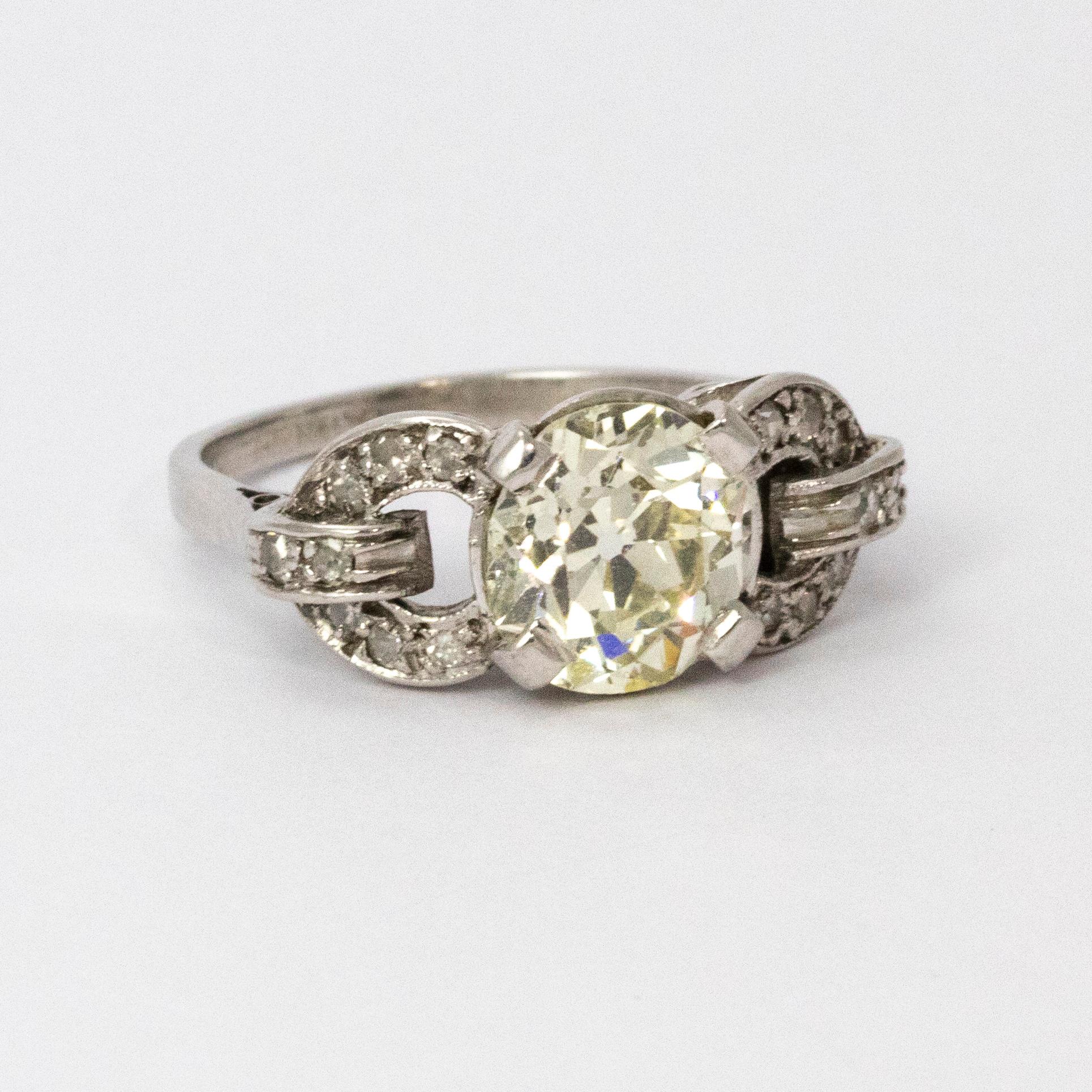 Certified Art Deco Diamond Platinum Ring 3