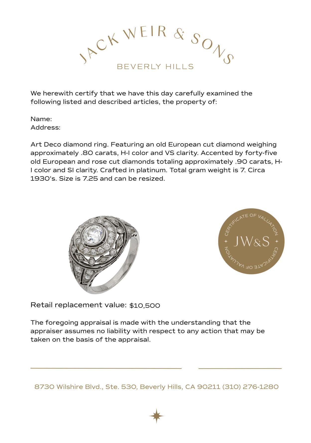 Art Deco diamond platinum ring im Angebot 2