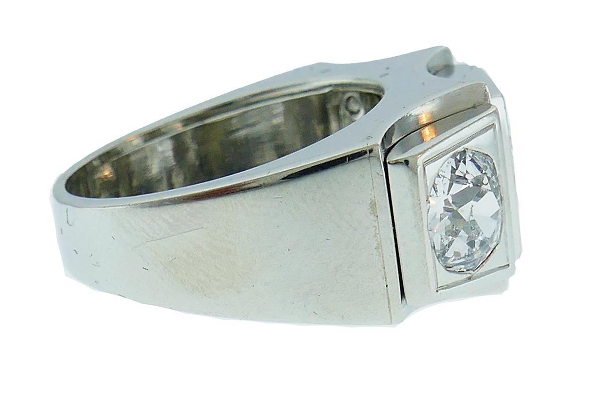 Women's or Men's Art Deco Diamond Platinum Ring French Signed SB