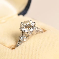 Art Deco Diamond Platinum Ring. GIA 1.60ct Old European Cut Diamond Ring J VS2