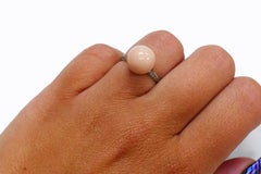 Art Deco Diamond Platinum Ring with Natural Saltwater Pearl GIA Estate Jewelry