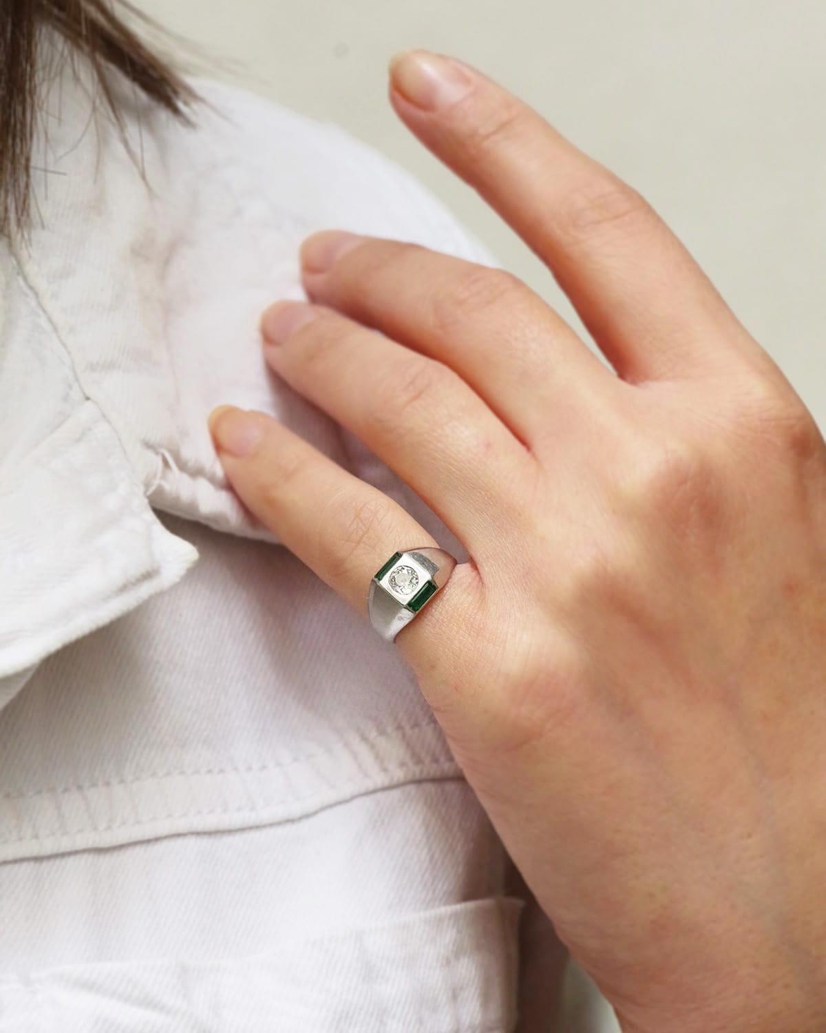 Old Mine Cut Art Deco diamond platinum signet ring, 0.30 carat old-cut diamond For Sale