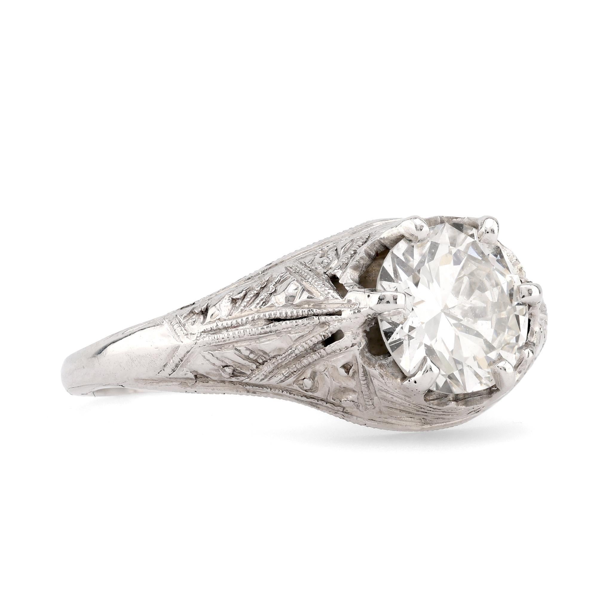 Old European Cut Art Deco Diamond Platinum Solitaire Engagement Filigree Ring