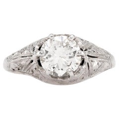 Art Deco Diamond Platinum Solitaire Engagement Filigree Ring