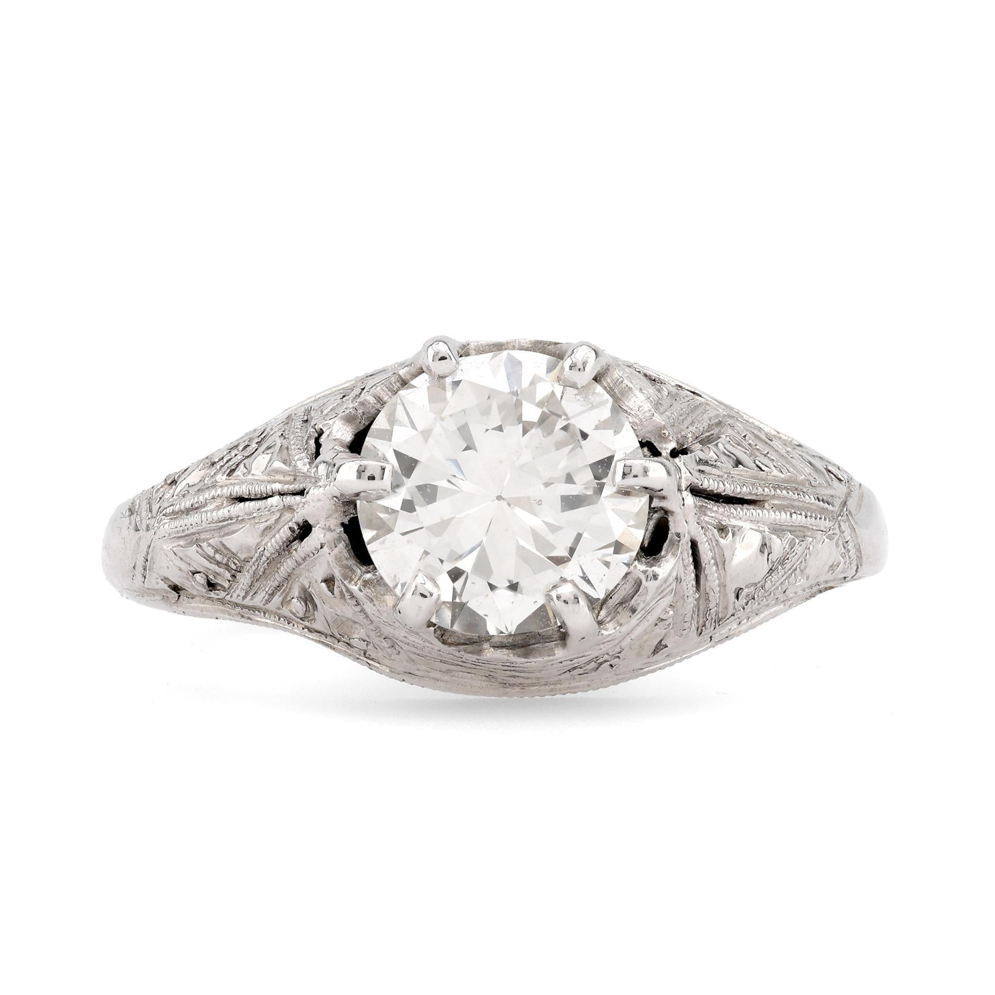 Anillo de compromiso Art Decó con diamante solitario en platino y filigrana