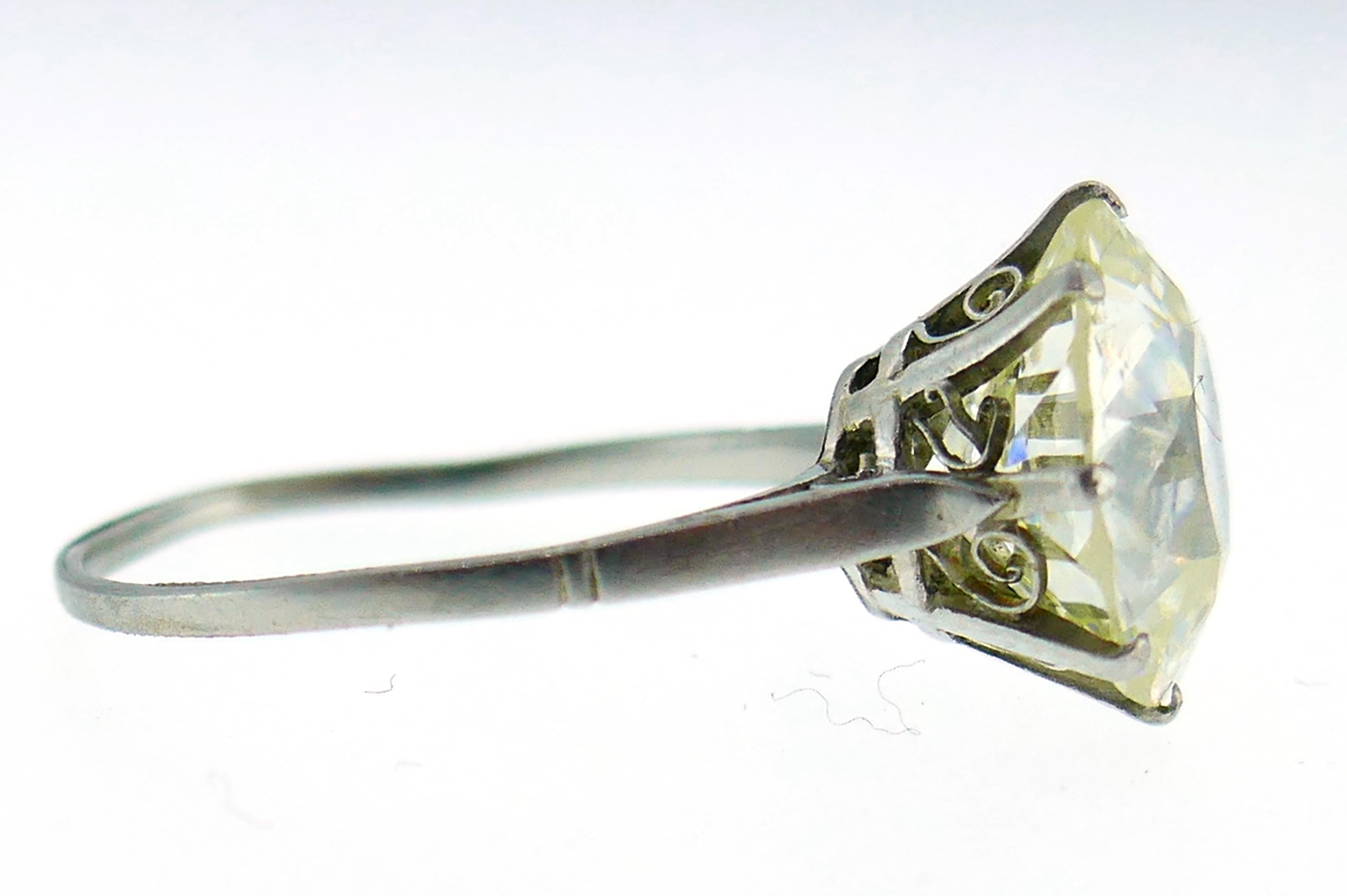 Art Deco Diamond Platinum Solitaire Ring, 4.86 Carat Old European Cut In Good Condition In Beverly Hills, CA