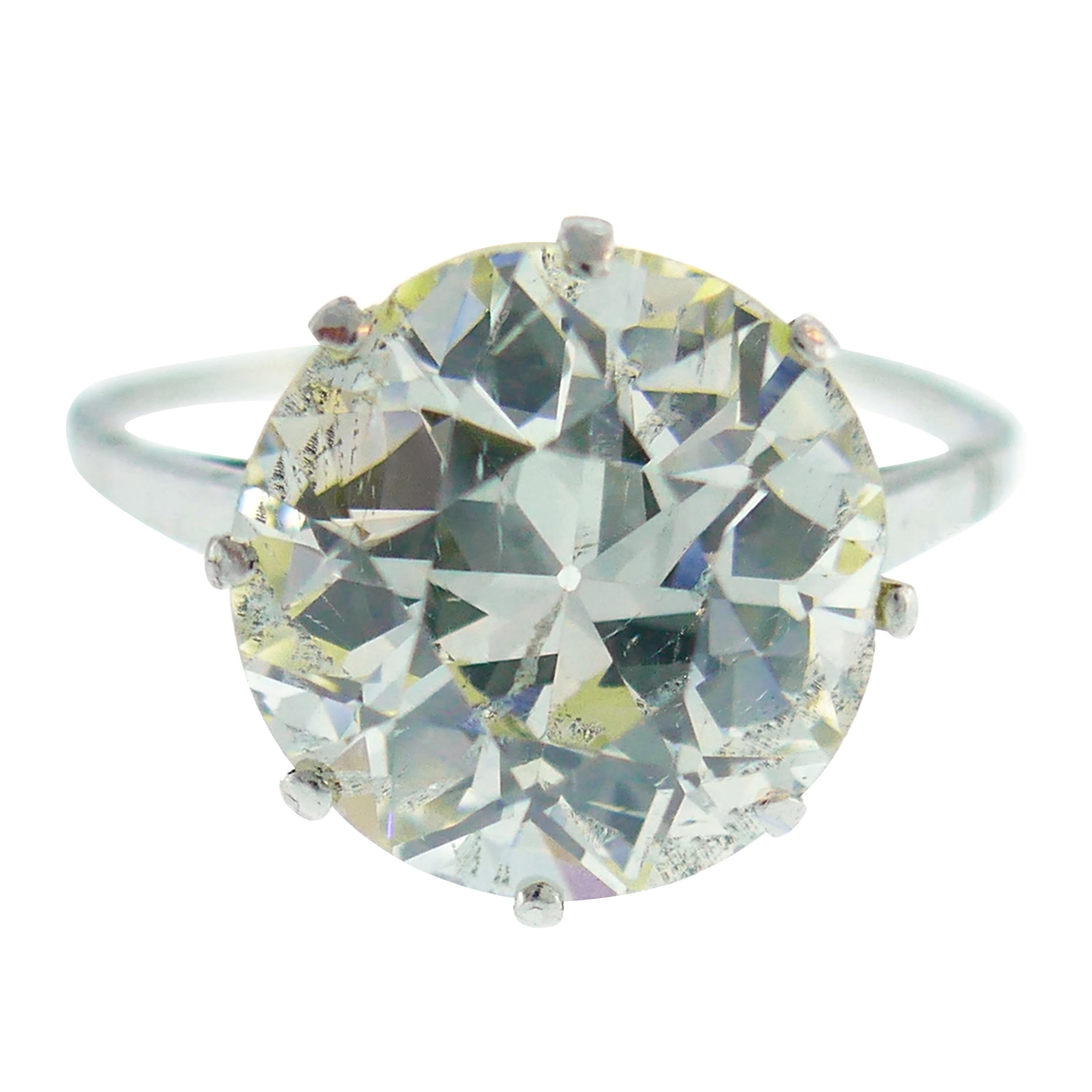 Art Deco Diamond Platinum Solitaire Ring, 4.86 Carat Old European Cut