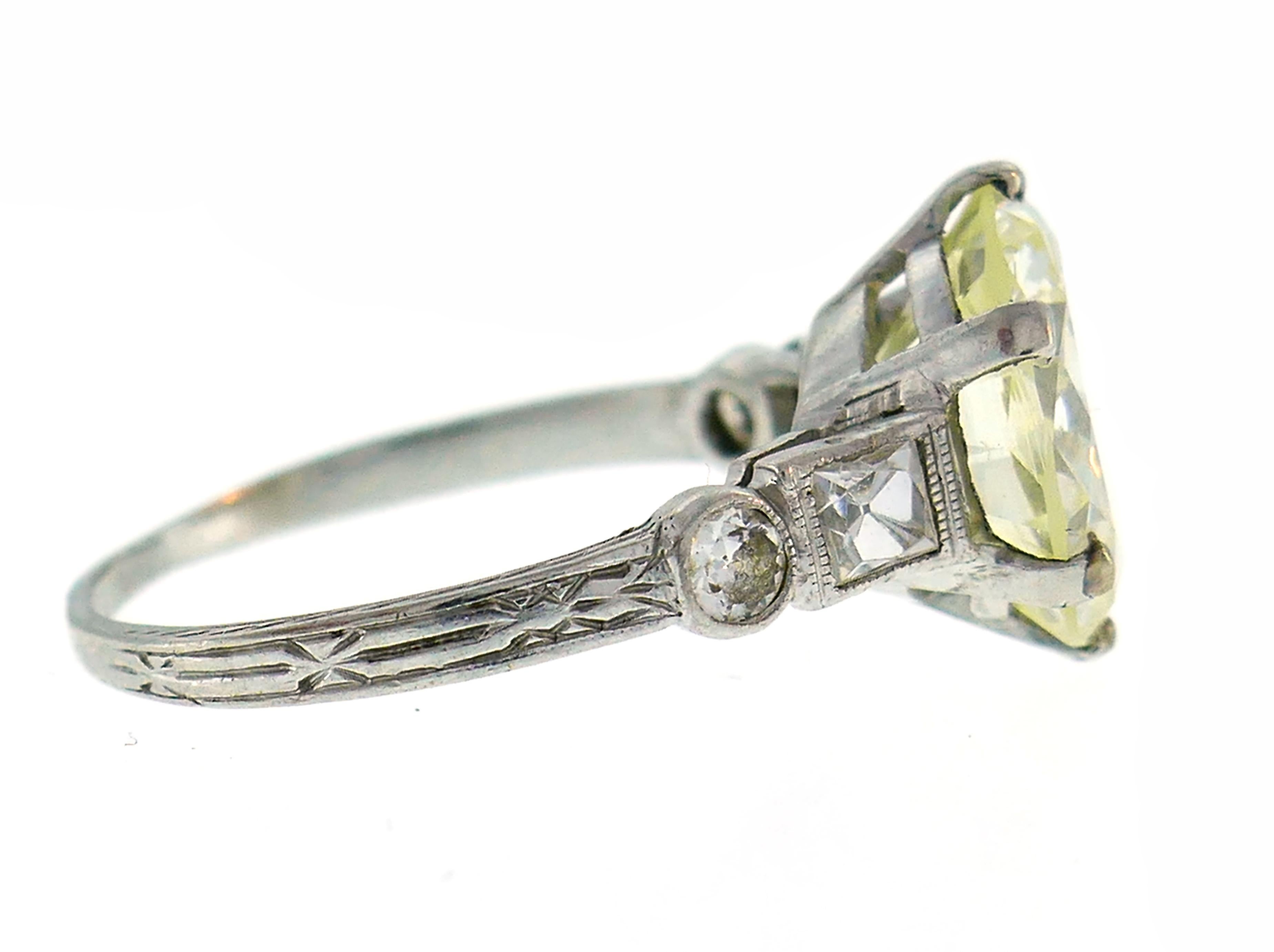 Art Deco Diamond Platinum Solitaire Ring, 5.26 Carat Old European Cut 1