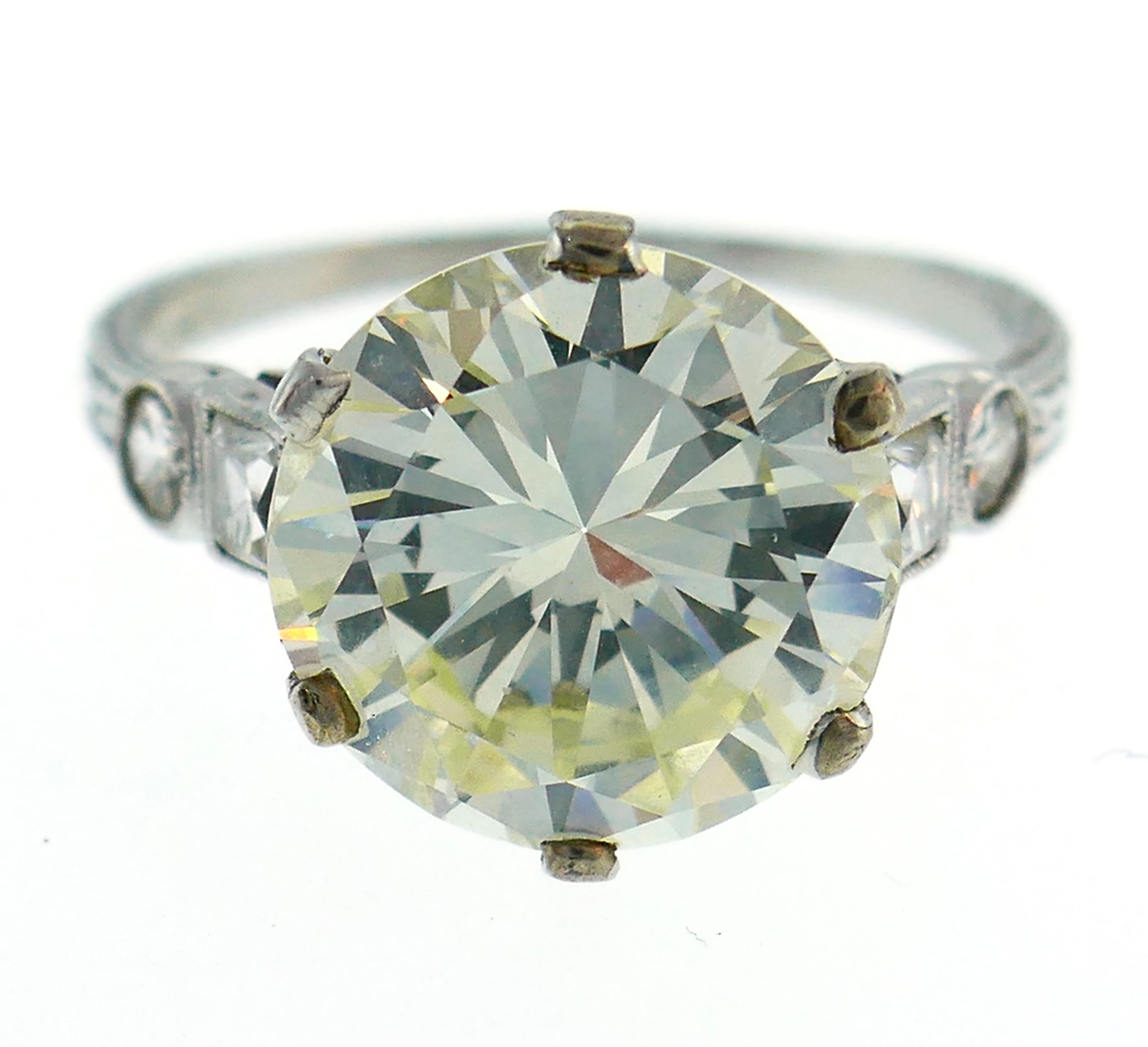 Art Deco Diamond Platinum Solitaire Ring, 5.26 Carat Old European Cut 5