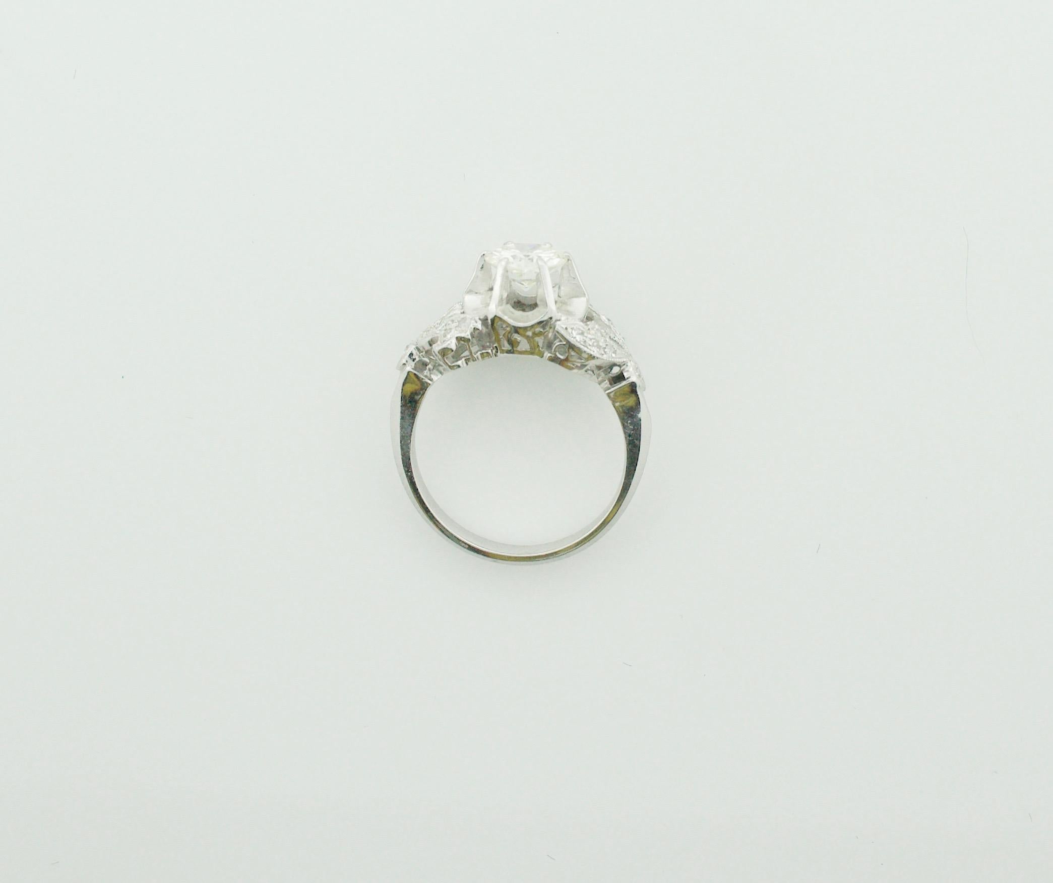 Old Mine Cut Art Deco Diamond Platinum Solitaire Ring, Circa 1930's For Sale