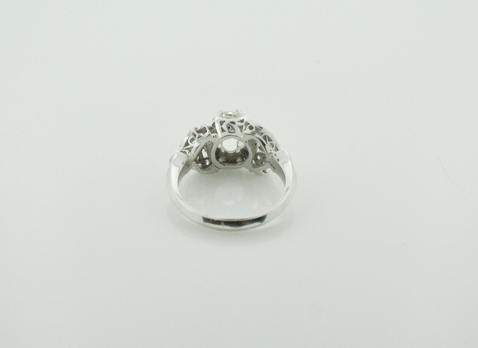 Women's or Men's Art Deco Diamond Platinum Solitaire Ring, Circa 1930's For Sale