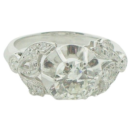 Art Deco Diamond Platinum Solitaire Ring, Circa 1930's For Sale
