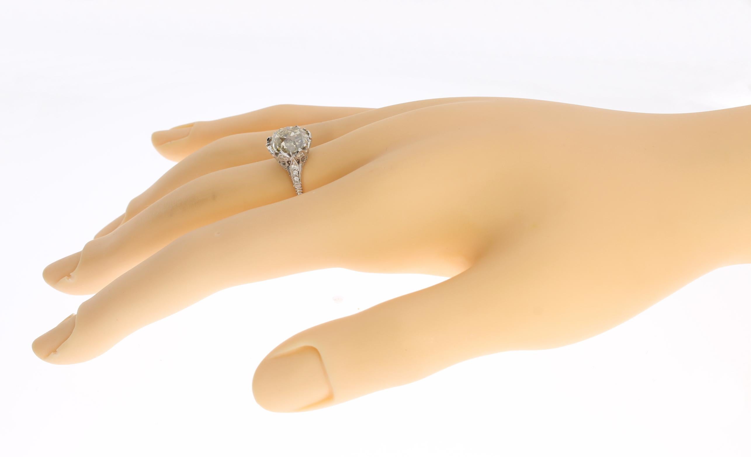 Art Deco Diamond Platinum Solitaire Ring For Sale 5