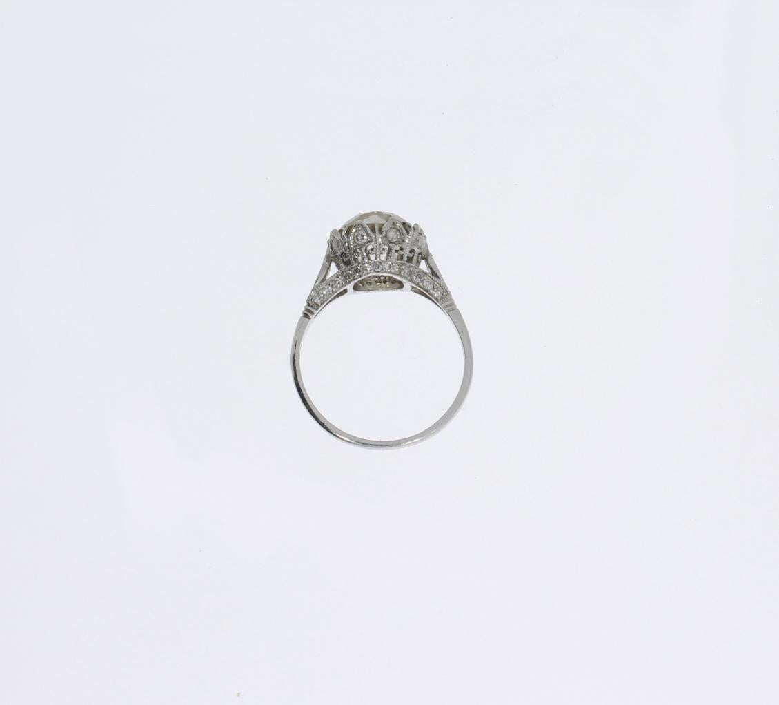 Old Mine Cut Art Deco Diamond Platinum Solitaire Ring For Sale