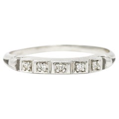 Art Deco Diamond Platinum Square Step Vintage Wedding Band Ring