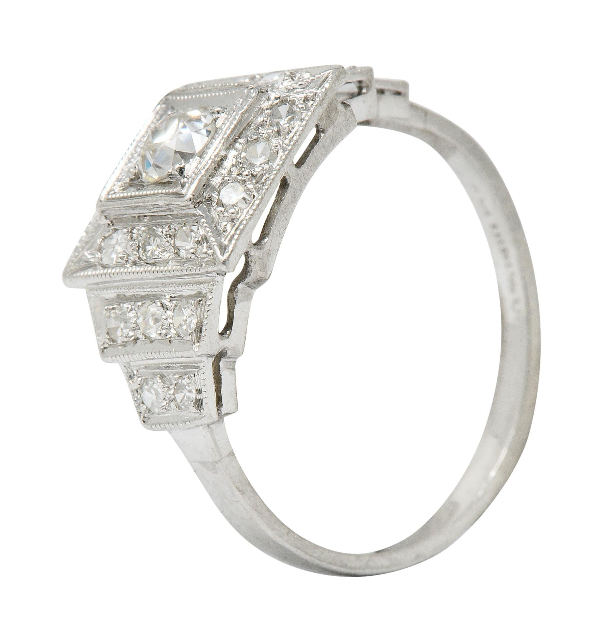 Art Deco Diamond Platinum Square Stepped Engagement Ring 2