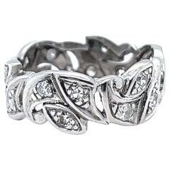  Art Deco Diamond Platinum Swirl Band Ring