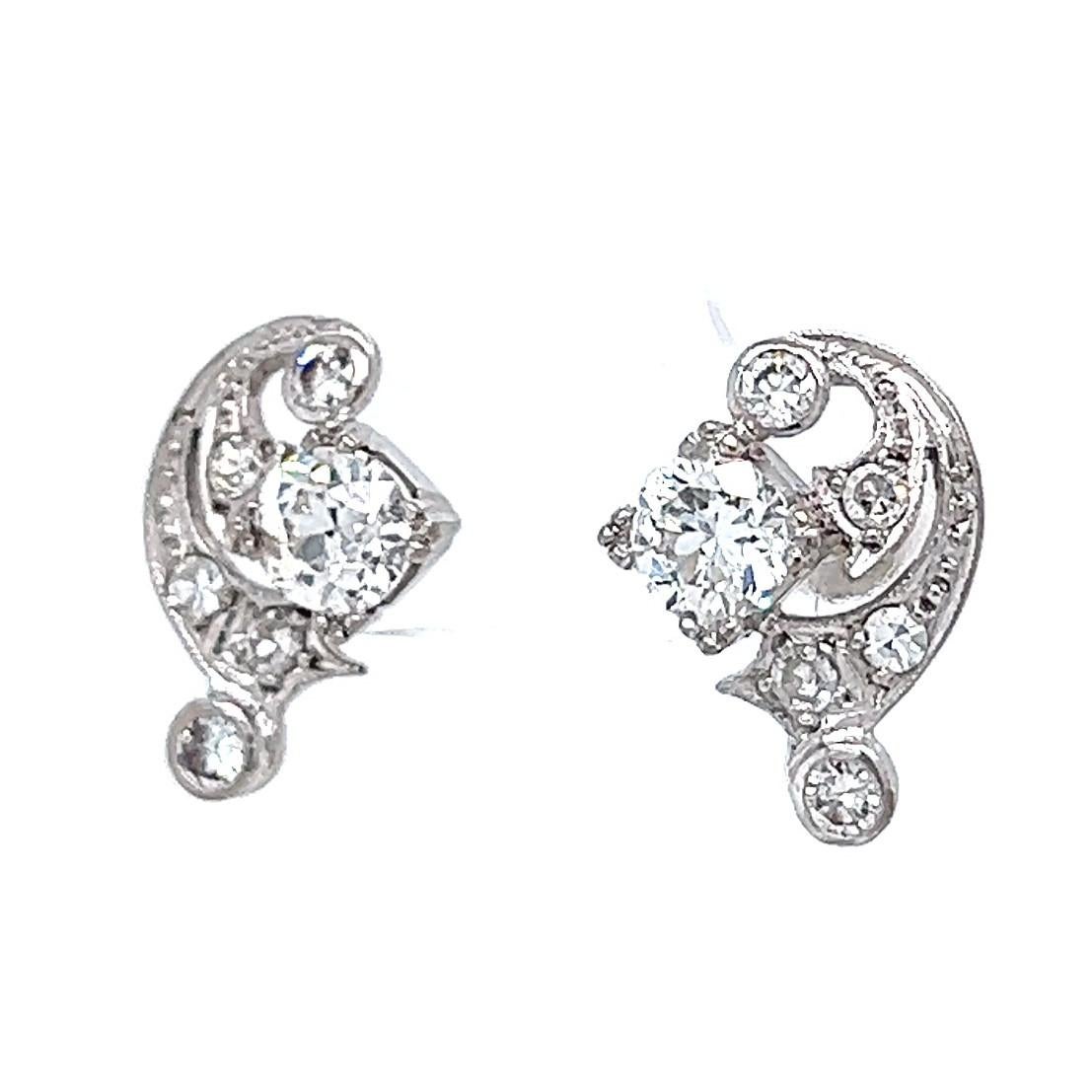 Art Deco Diamond Platinum Swirl Stud Earrings In Excellent Condition In Beverly Hills, CA