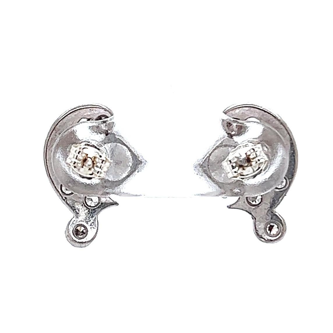 Women's or Men's Art Deco Diamond Platinum Swirl Stud Earrings