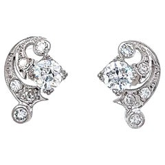 Art Deco Diamond Platinum Swirl Stud Earrings