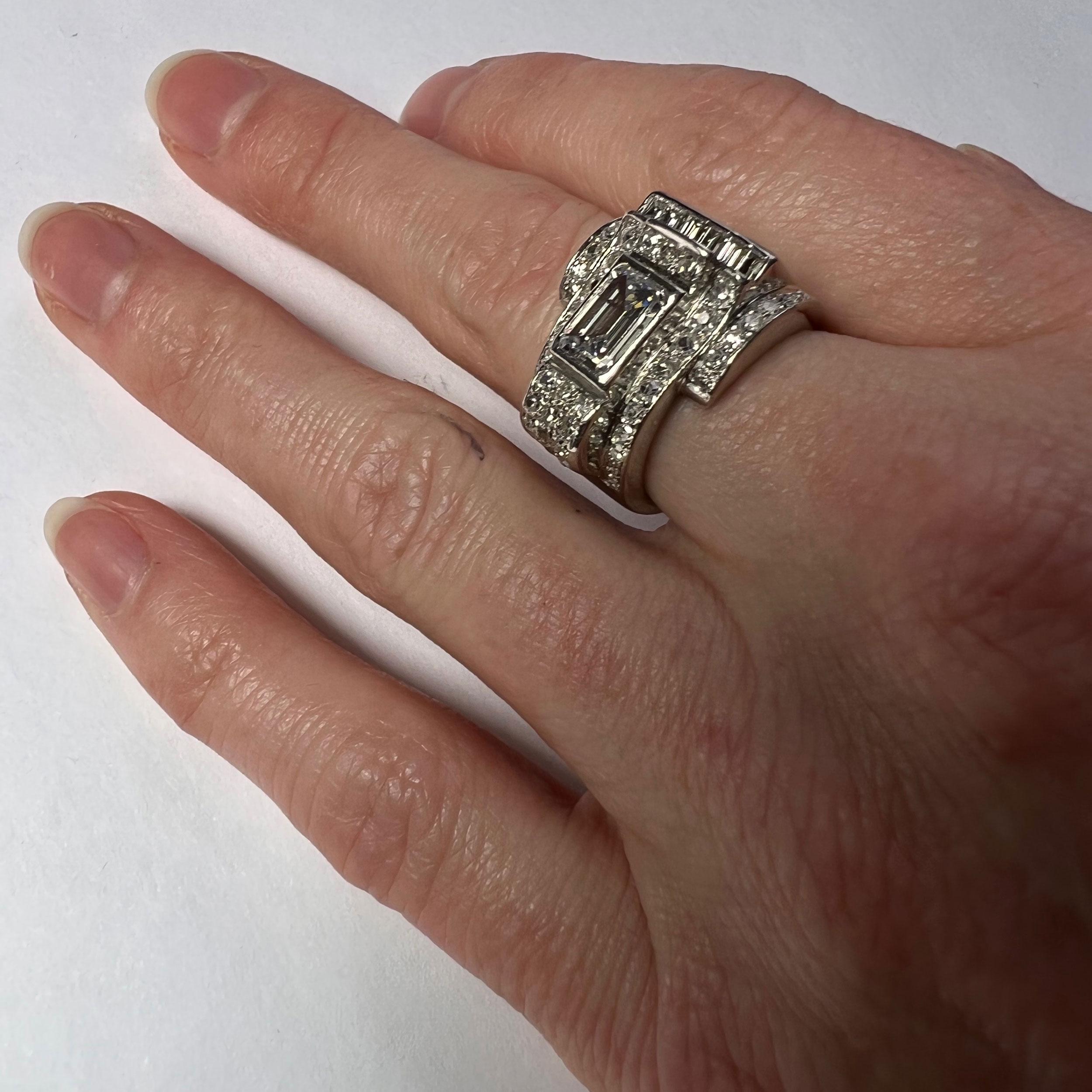 Diamant-Platin-Tank-Ring im Art déco-Stil im Angebot 8
