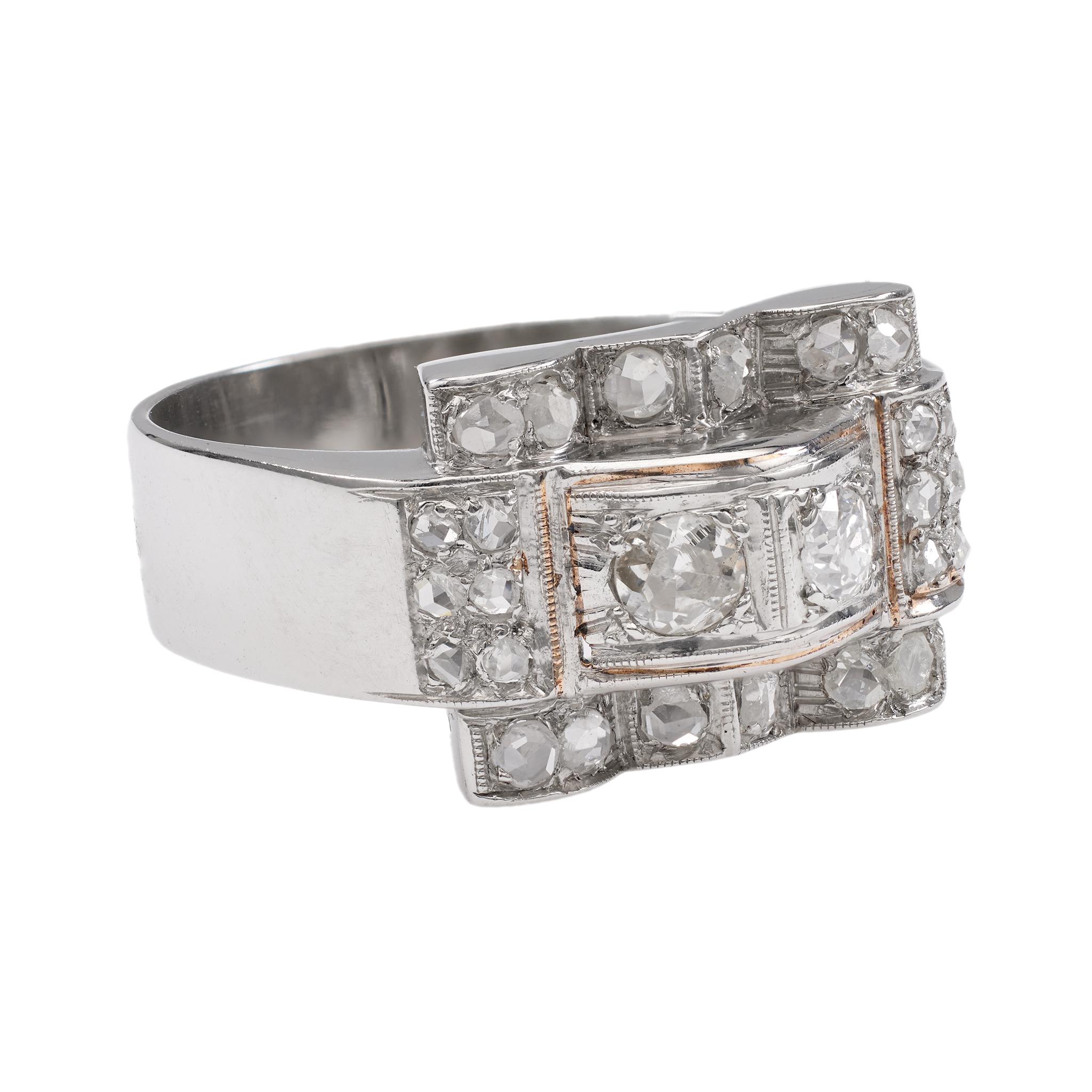 Women's or Men's Art Deco Diamond Platinum Tank Ring For Sale