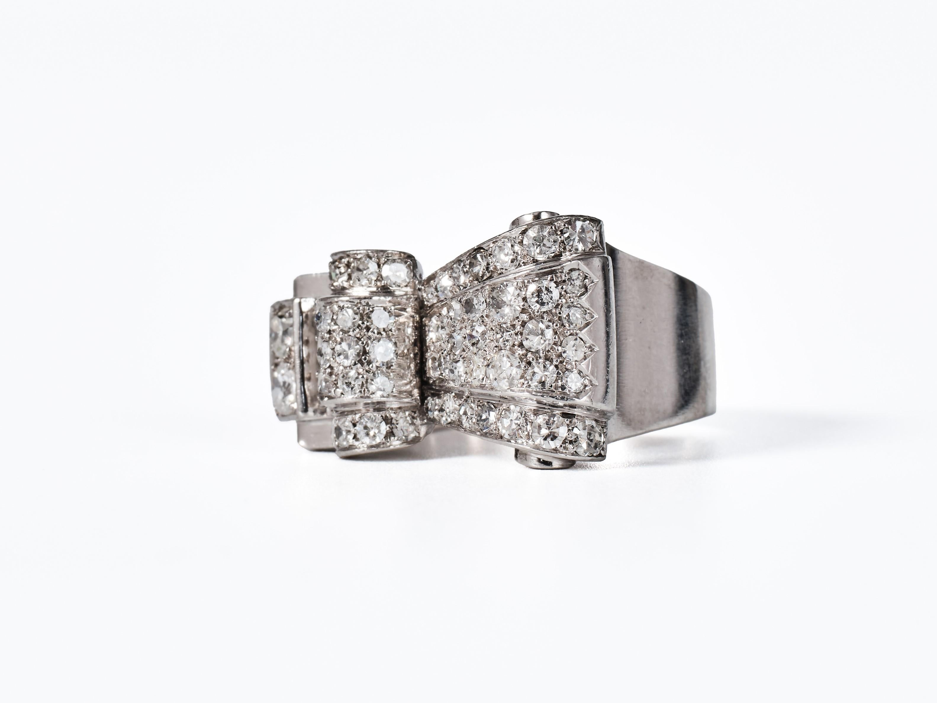 Art Deco Diamond Platinum Tank Ring For Sale 1