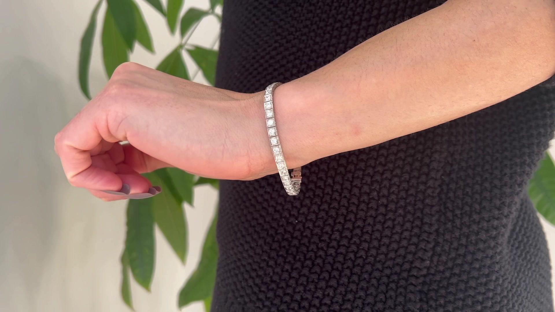 Platin-Tennisarmband im Art déco-Stil mit Diamanten (Alteuropäischer Schliff)