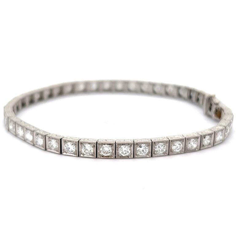 Platin-Tennisarmband im Art déco-Stil mit Diamanten für Damen oder Herren