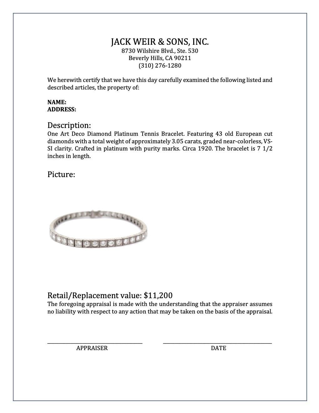 Platin-Tennisarmband im Art déco-Stil mit Diamanten 2