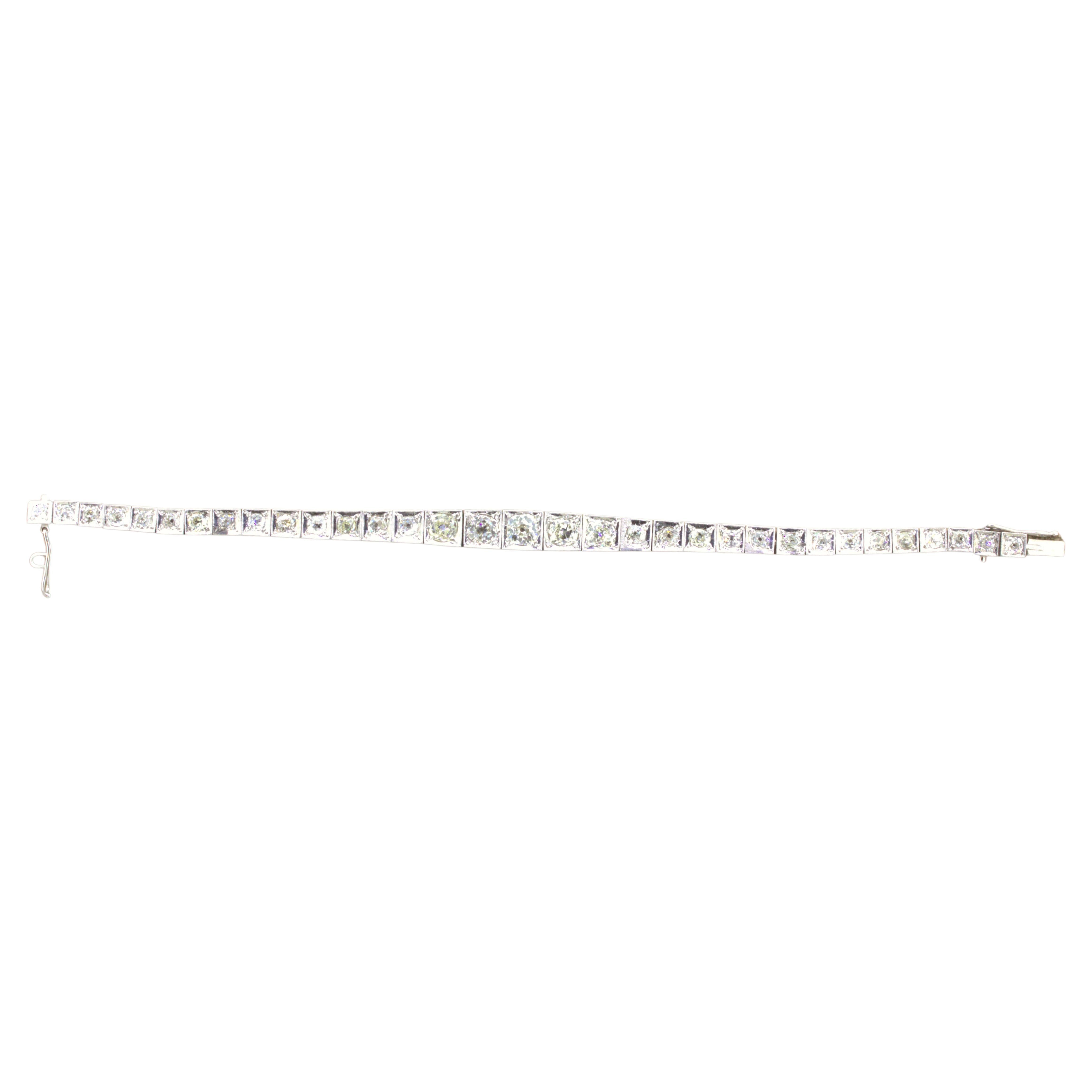 Art Deco Diamond Platinum Tennis Bracelet For Sale