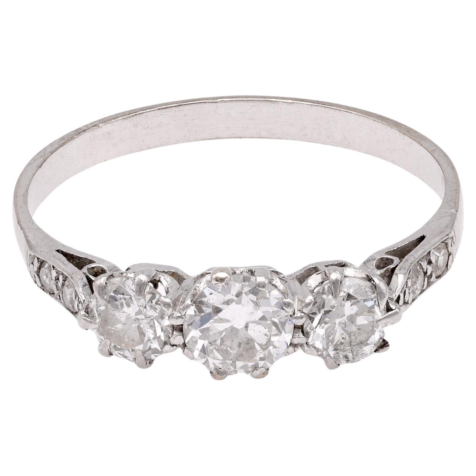 Art Deco Diamond Platinum Three Stone Ring