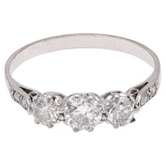 Antique Art Deco Diamond Platinum Three Stone Ring