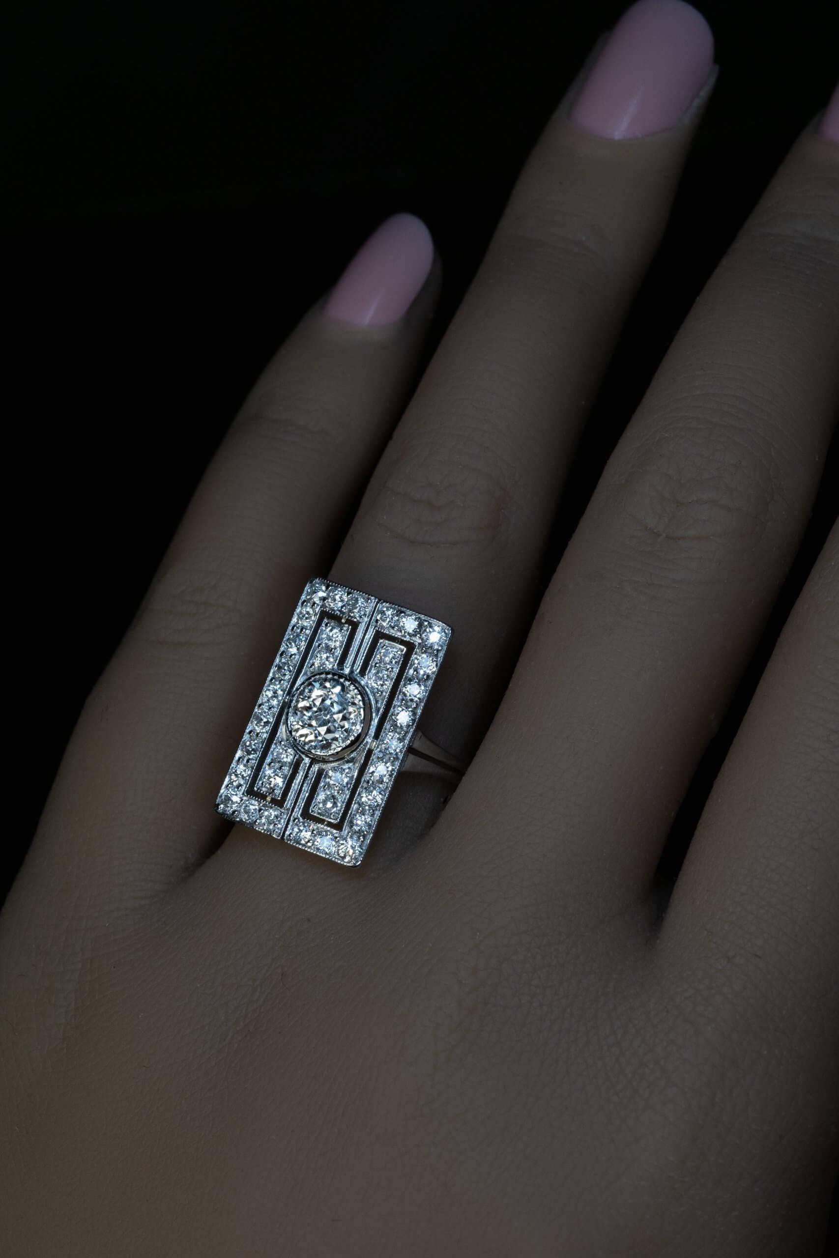 Old European Cut Art Deco Diamond Platinum Vintage Engagement Ring For Sale