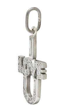 Art Deco Diamond Platinum Vintage I Love U Charm