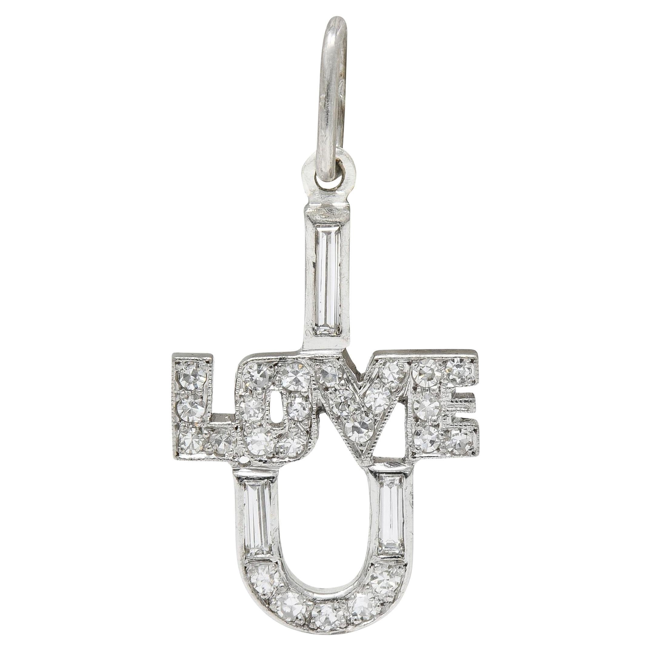 Diamante Art Deco in platino Vintage I Love U Charm