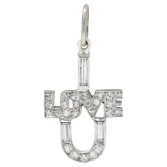 Diamante Art Deco in platino Vintage I Love U Charm
