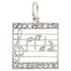 Art Deco Diamond Platinum Vintage Music Sheet Charm