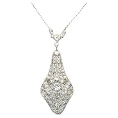 Art Deco Diamond Platinum Vintage Statement Drop Pendant Necklace