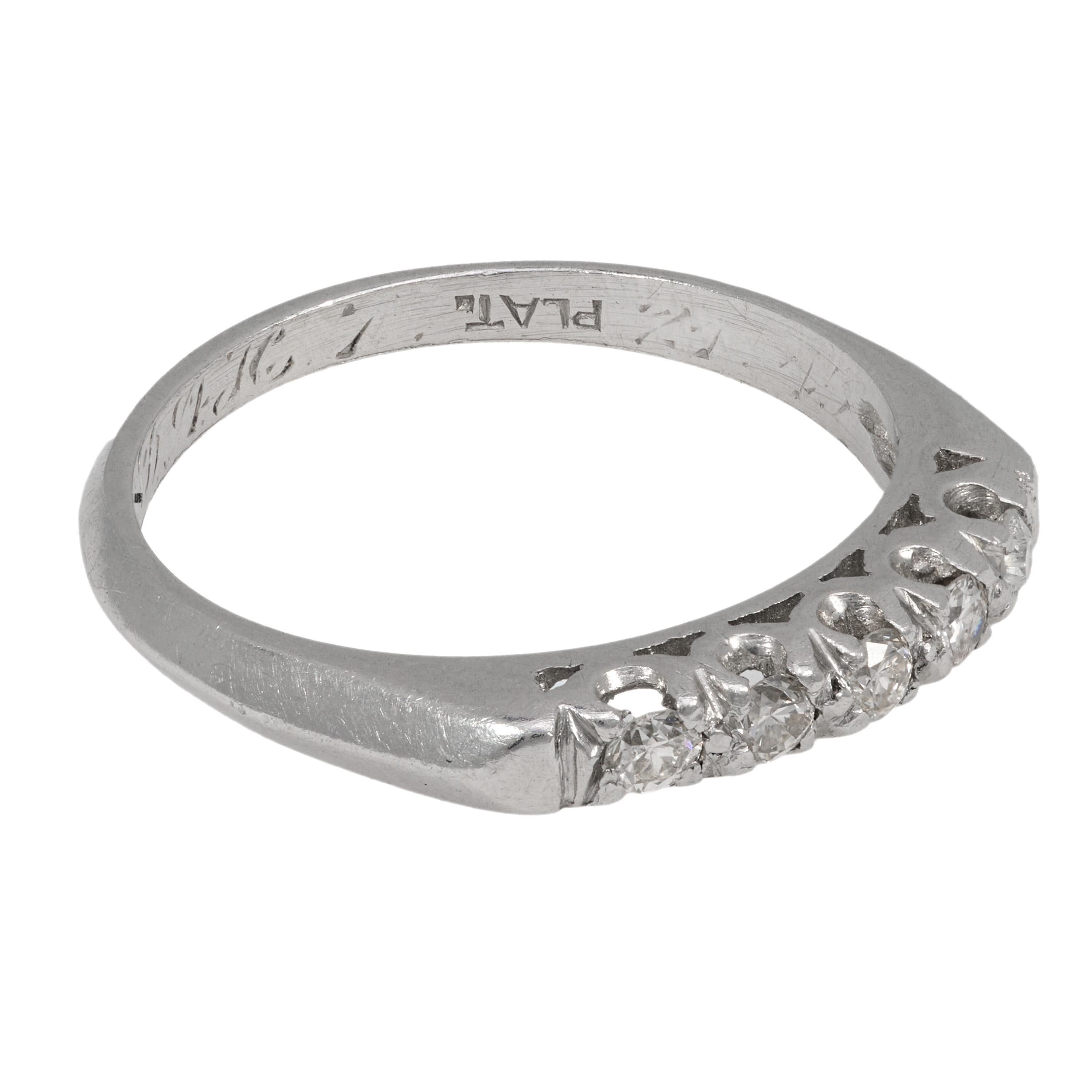 Old European Cut Art Deco diamond platinum wedding band For Sale