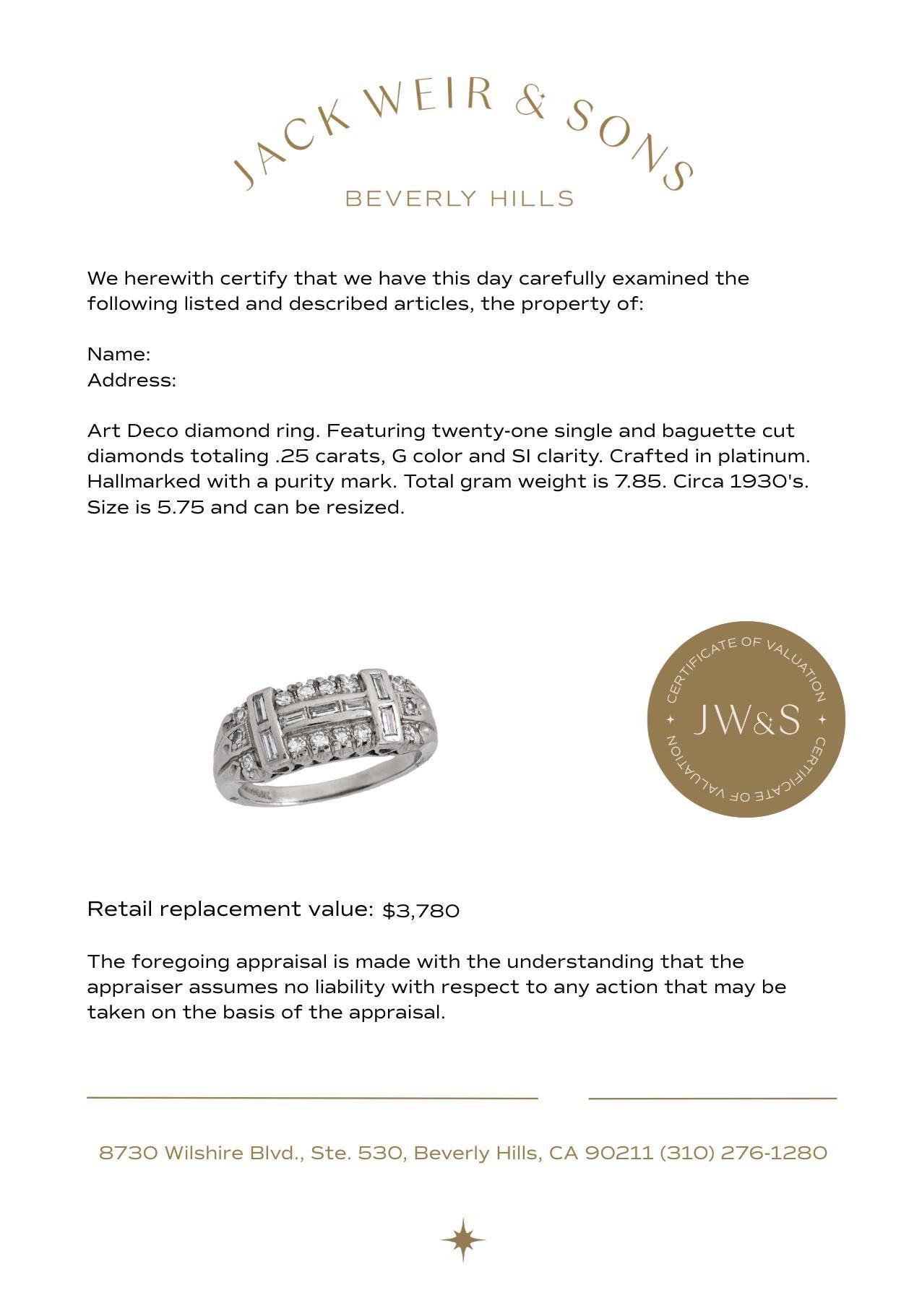 Women's Art Deco diamond platinum wedding band For Sale