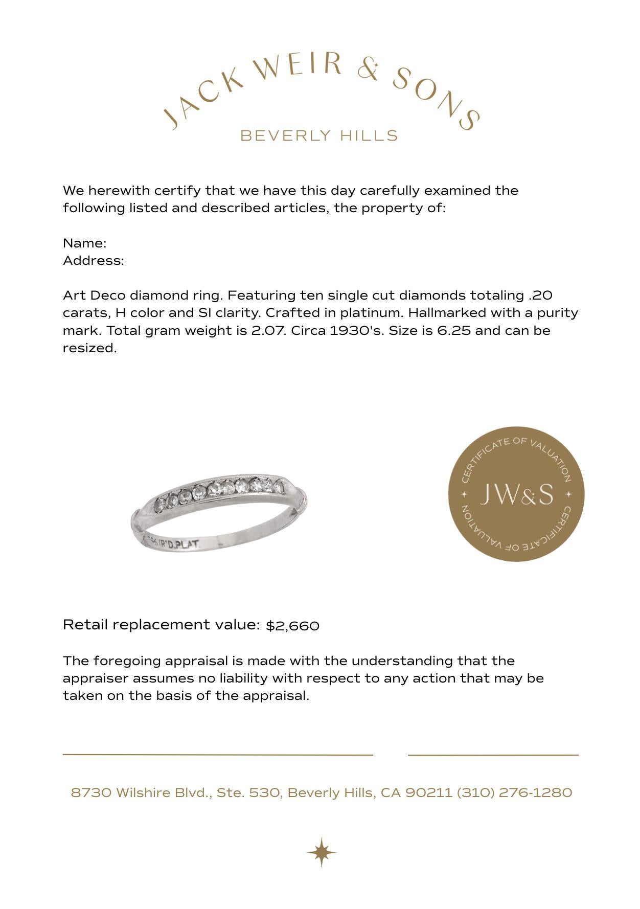 Women's Art Deco diamond platinum wedding band For Sale