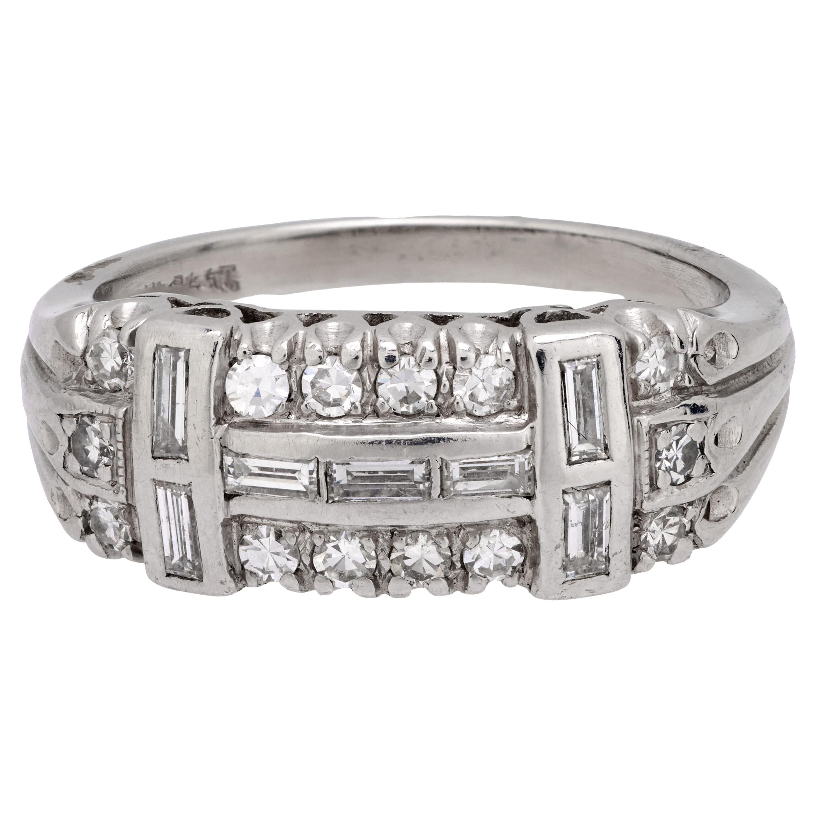 Art Deco diamond platinum wedding band For Sale