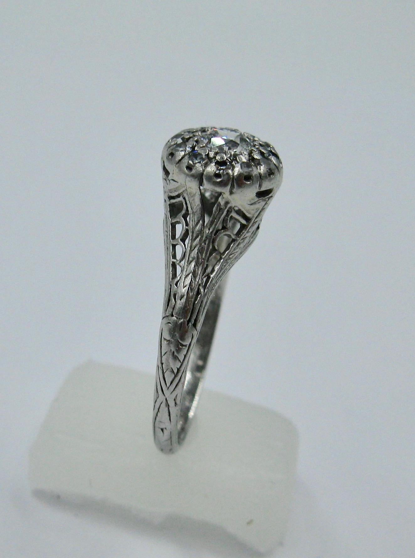 Art Deco Diamant Platin Verlobungsring Edwardianisch im Angebot 4