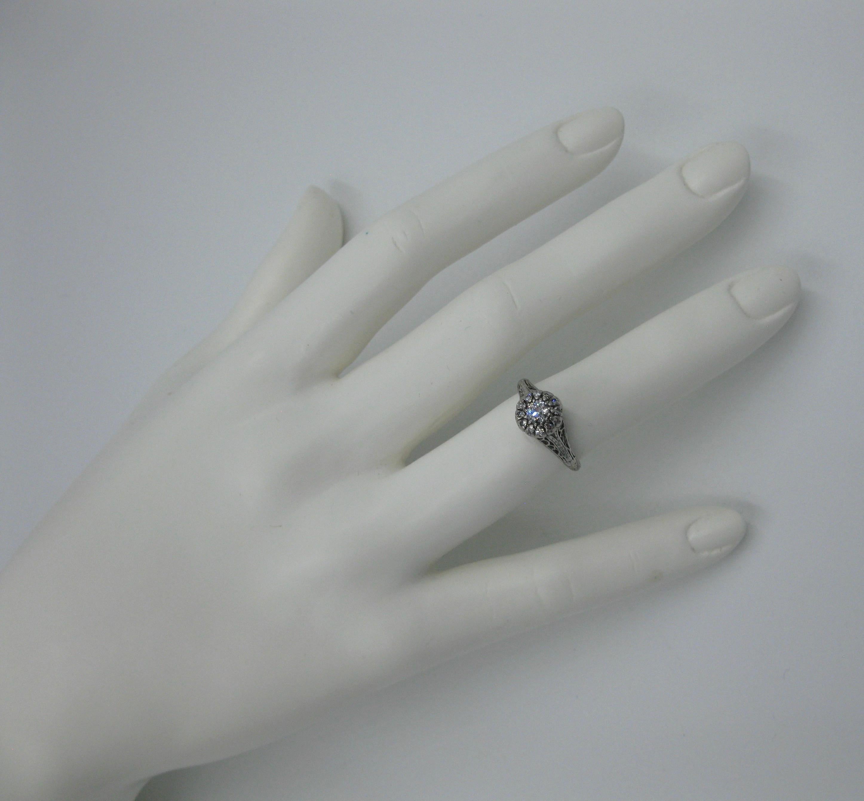 Art Deco Diamant Platin Verlobungsring Edwardianisch im Angebot 7