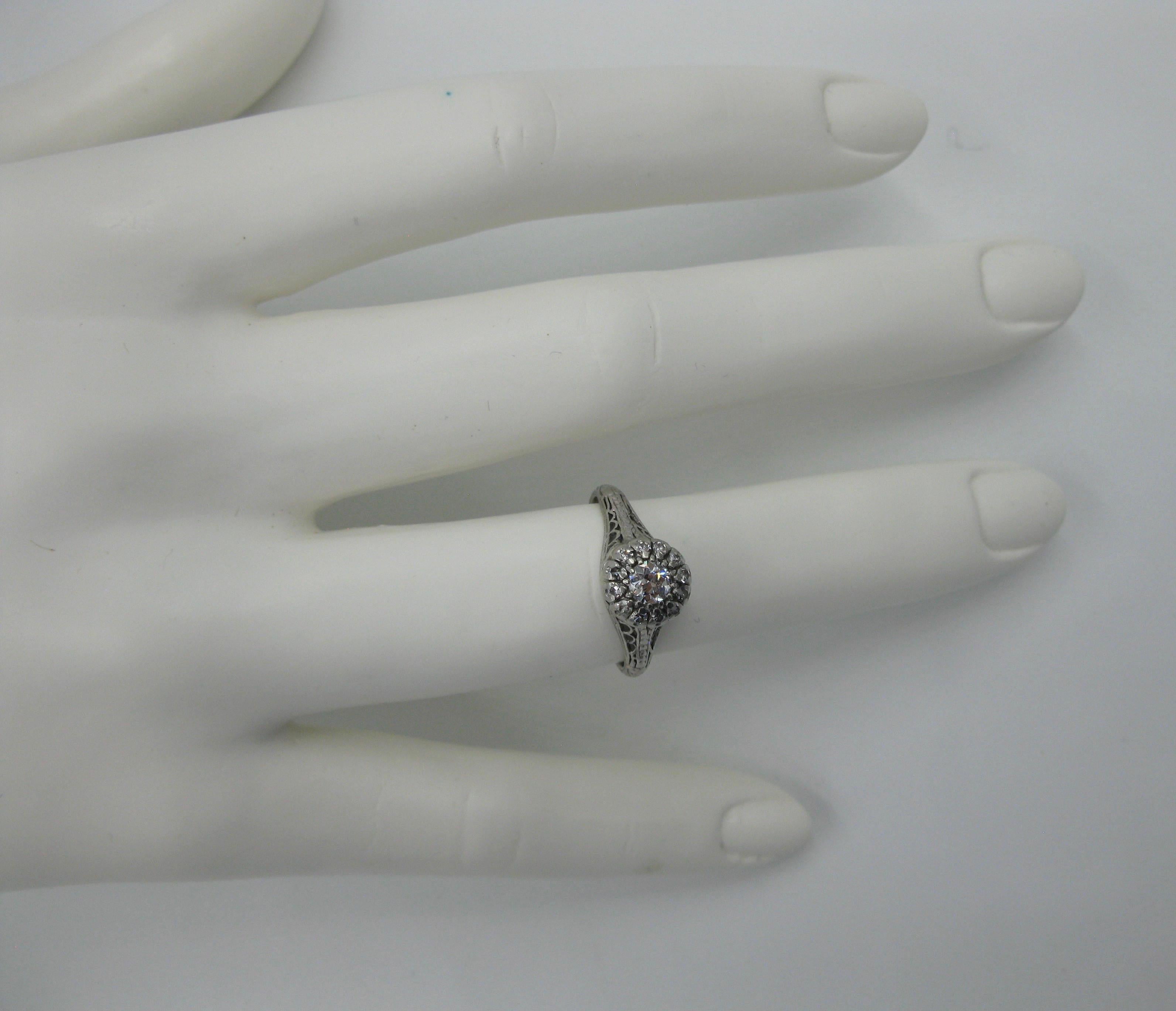 Art Deco Diamond Platinum Wedding Engagement Ring Edwardian For Sale 7